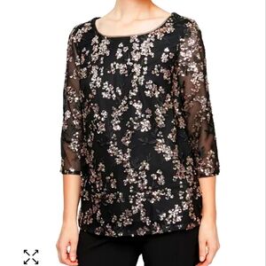 Alex Evening Sequin Lace Top NWT Size Medium